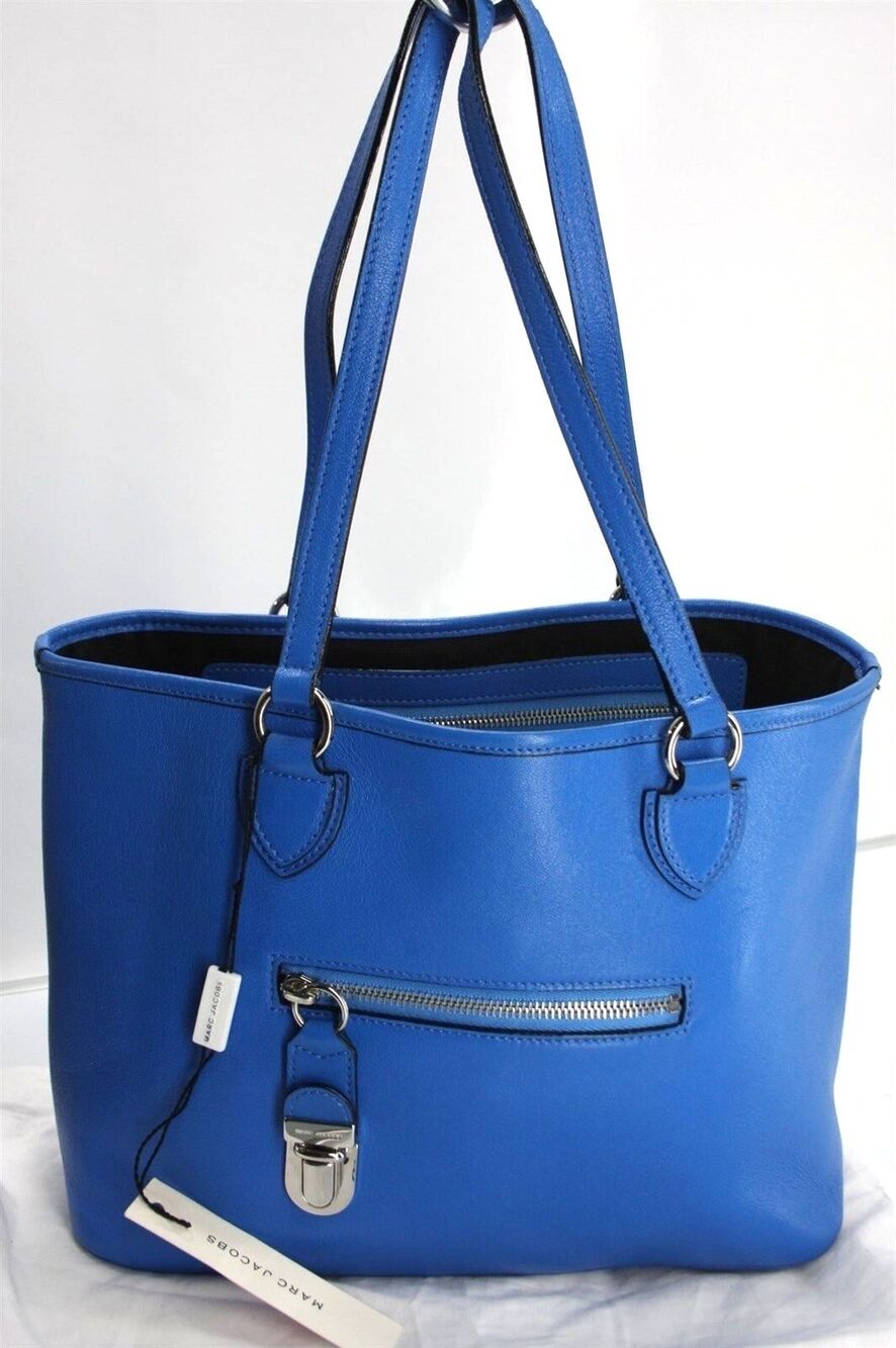 Marc Jacobs Manhattan Large Shopping Tote Bag  Front Zip Lock silver